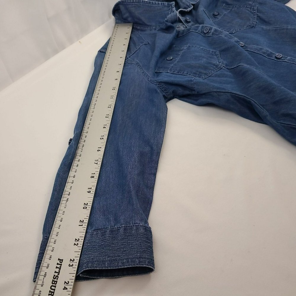 AMERICAN RAG Denim Button Up Shirt Women's XS Blouse Top Button Blue Frayed Edge - Picture 11 of 13